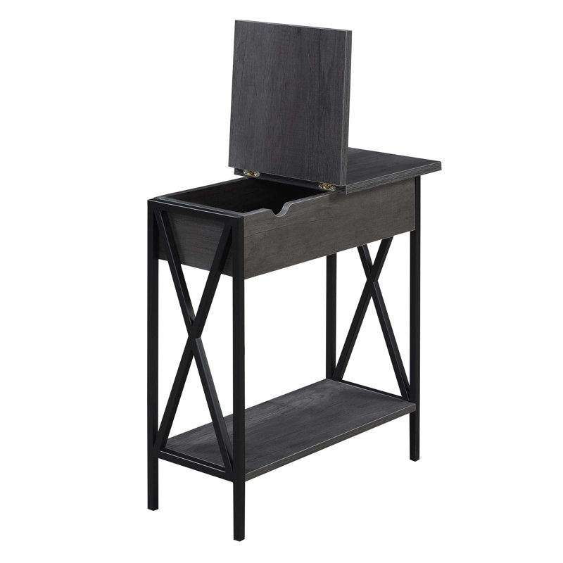 Table de bout Ariyana avec prises intégrées et ports USB, Plateau gris anthracite / base noire