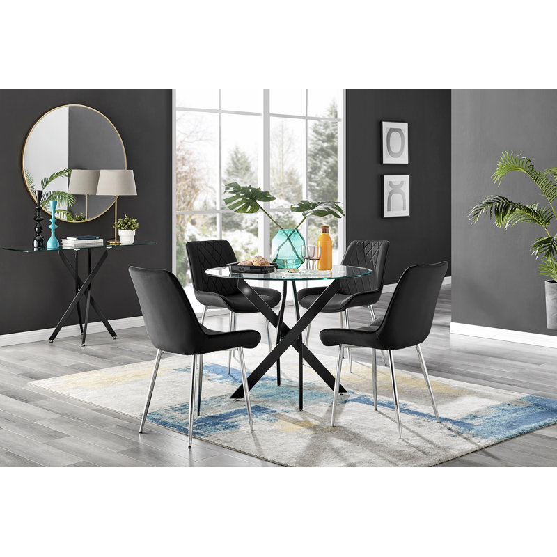 4 - Person Dining Set, Black/Silver