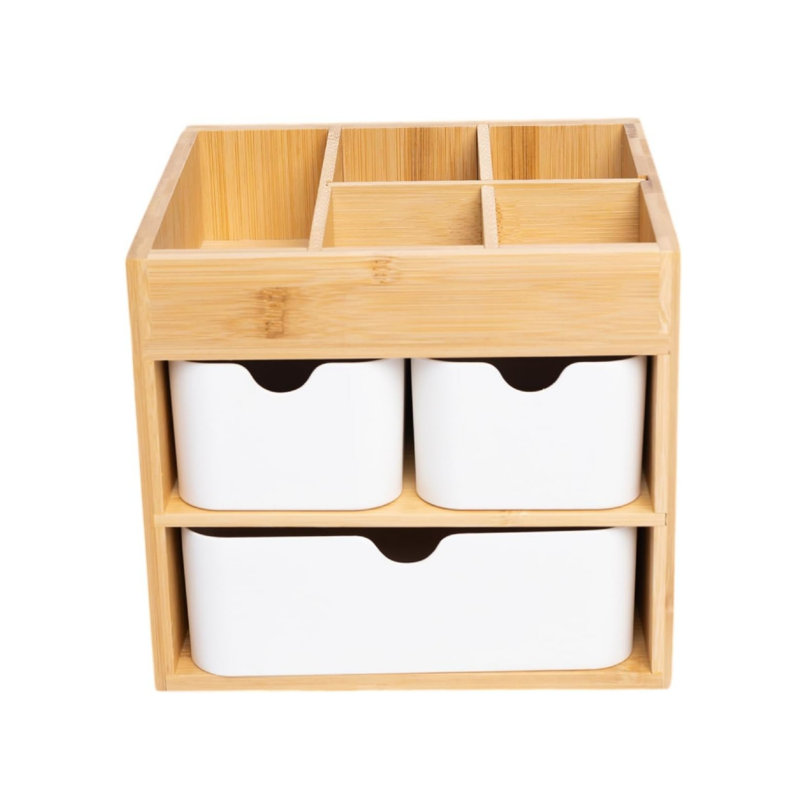 Small Bamboo Makeup Organizer Cosmetic Organizer Box, Bamboo Desk Organizer
