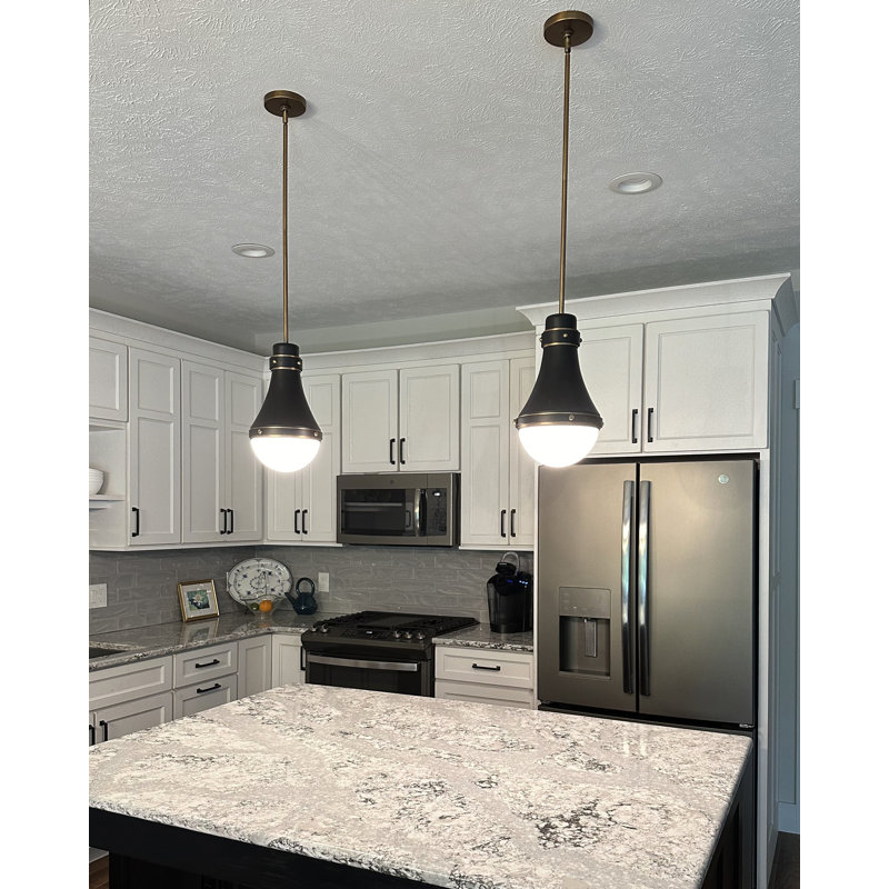 Oliver Adjustable Pendant Light w/ Etched Opal Glass, Dark Matte Gray, 21.25" H x 14.25" W x 14.25" D