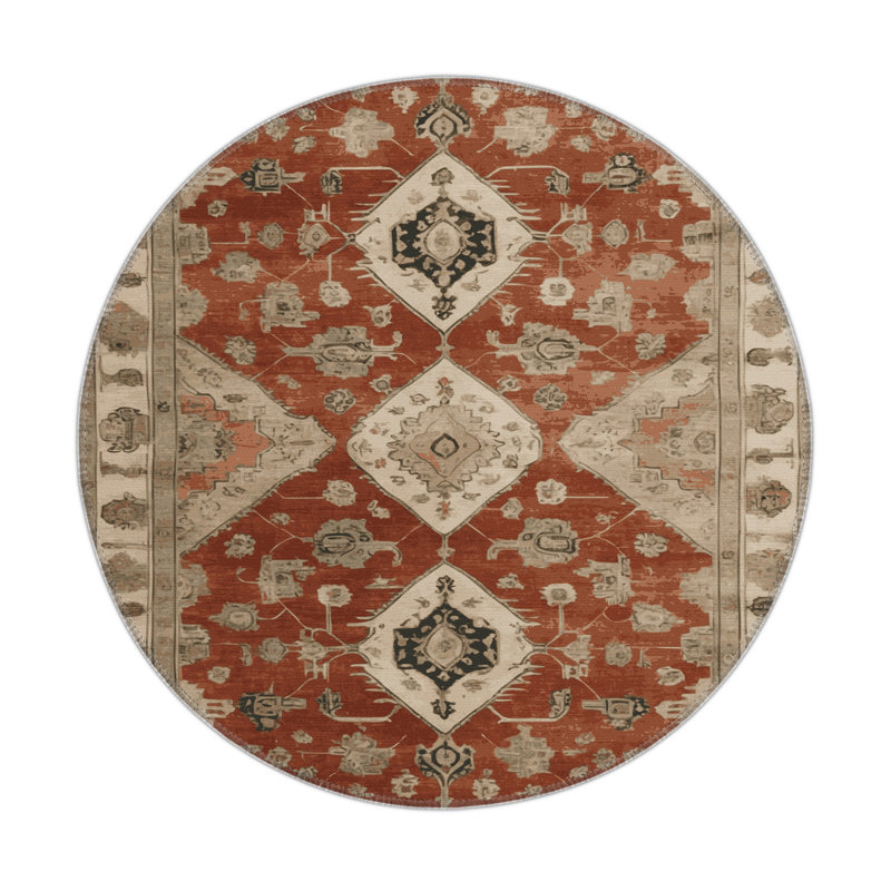 Overdyed Beige Indoor and Outdoor Area Rug, Round 5'