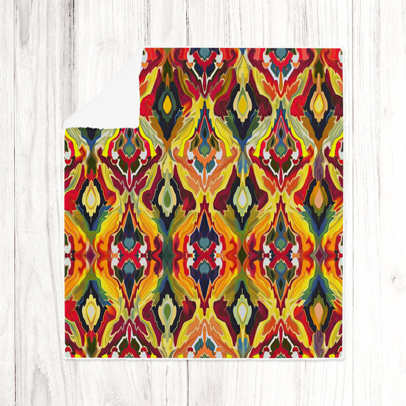 Throw Blanket, 68" W x 80" L, Abstract, Orange/Green/Red