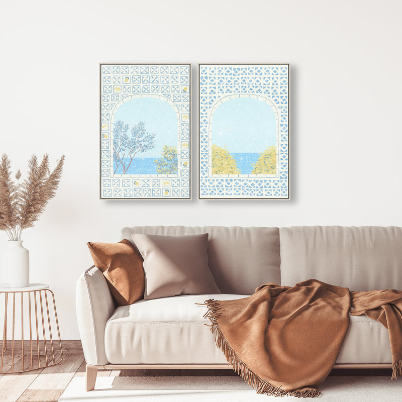 Mediterranean Window Set Set by Oliver Gal, 62"H x 42"W, Silver Floater Frame