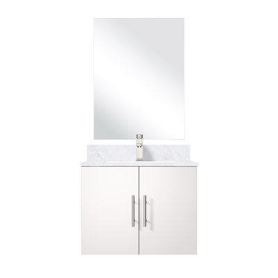 Glossy White Bath Vanity 24 In. W X 22 D, Marble Countertop & Faucet, 18 Mirror, To And Stains D With Countertop, Scratch Stain Exterior
