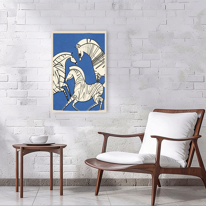 Zèbre dynamique bleu abstrait et minimaliste, art animalier contemporain, 36" H x 24" W