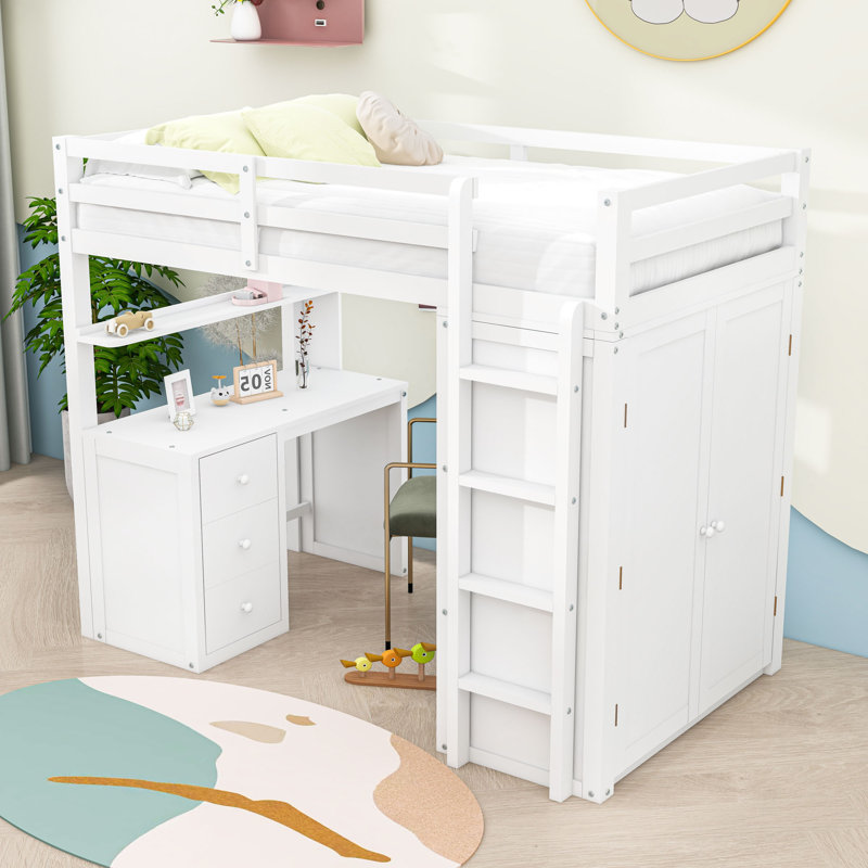 Lit mezzanine avec tiroirs Heathyr Kids, Blanc, Lit simple