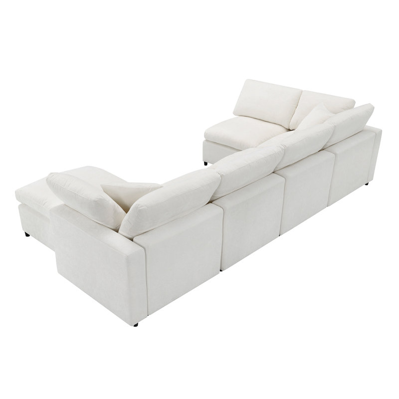 130*65" Modern Modular Cloud Sofa Bed, Beige Chenille