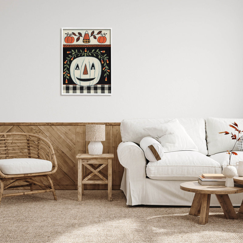 Automne Jack-O-Lantern at-138, H 30 po x l 24 po x P 1,5 po, Giclée encadrée blanc bord de mer