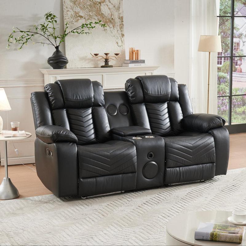 Causeuse inclinable électrique en similicuir 2 places avec console centrale Black Wave