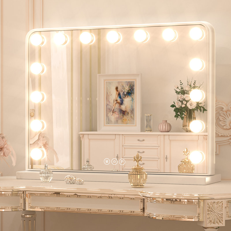 Jahziyah LED Lighted Hollywood Makeup Mirror Vanity Mirror with Dimmable & Memory Function, White, 18" x 23"