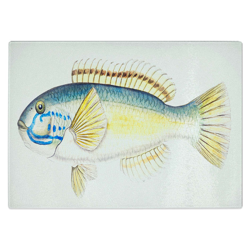 Tempered Glass an Illustration of a Wrasse Fish Chopping Board, 39 cm W x 28.5 cm L