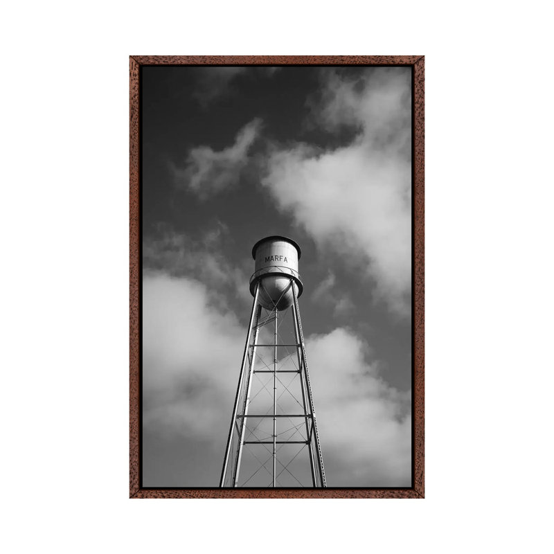 Monochrome Marfa Water Tower by Bethany Young - Print on Canvas, Classic Brown Wood Framed, 66.04 cm H x 45.72 cm W