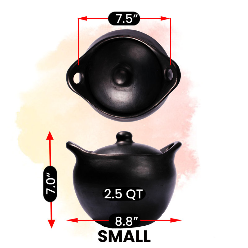 Ancienne batterie de cuisine, casserole ronde en argile de Chamba, petite, 2,5 pintes, noir