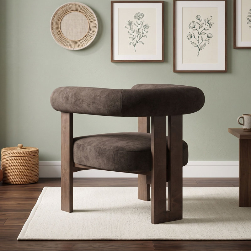 Fauteuil d'appoint rembourré avec accoudoirs arrondis arrondis, Noyer brun foncé