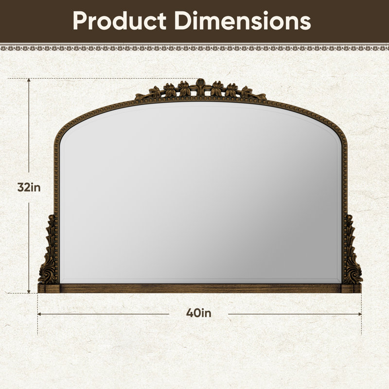Retro Engraved Bathroom Mirror, Arched Wall Mirror, 32"×40", Ancient Bronze