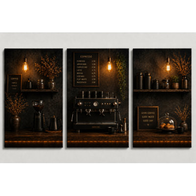 Large Set of 3 Coffee Bar Canvas Wall Art Cafe Kitchen Decor Espresso Machine Artwork for Dining Room 16x24 Inch Frameless Canvas Print - Ready to hang
