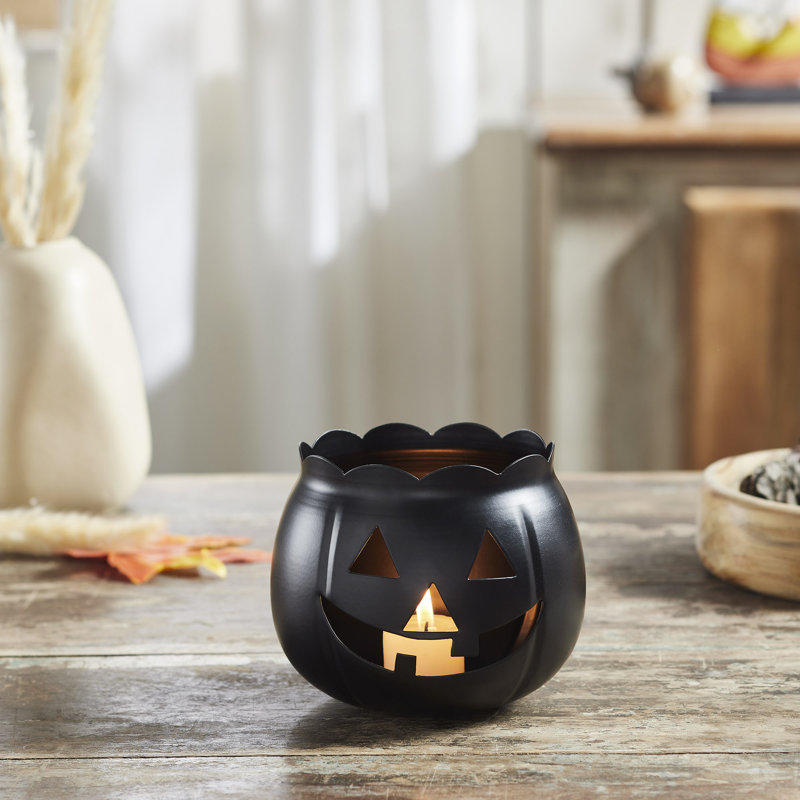 Jack-O-Lantern Candle Holder, 4.25'' H X 5.25'' W X 5.25'' D, Black