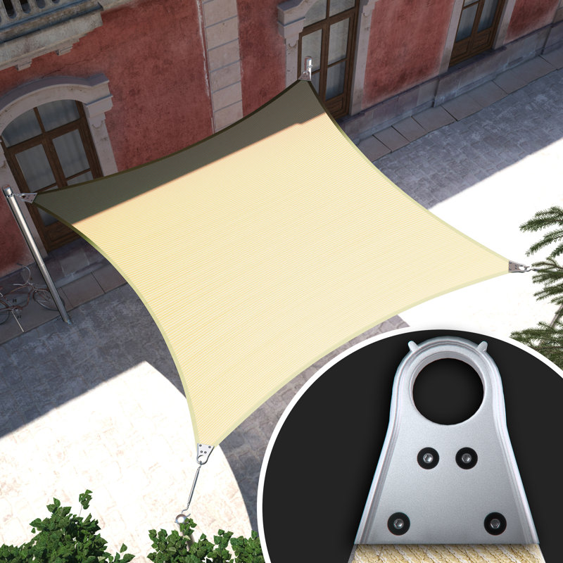 Beige 16' x 18' HDPE Rectangle Shade Sail with Stainless Steel Rings