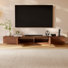 Modern Tv Stand With Abstract Coffee Table Set For Living Room, Walnut