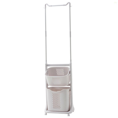 Trieur de paniers à linge à 2 niveaux avec barre de suspension, paniers à linge roulants sur roulettes, organisateur de chariot à linge amovible et empilable et rangement pour petits espaces, dortoir, placard, salle de bain