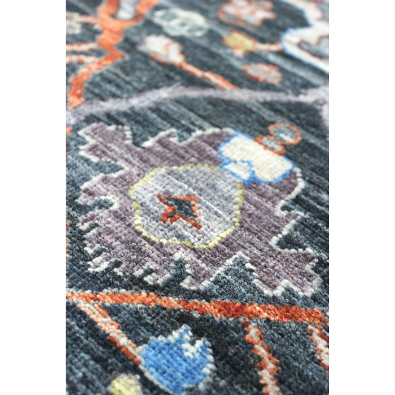 Arabesque Wool Southwestern Area Rug in Gray/Charcoal/Tangerine, Runner 2'8" x 10'8"