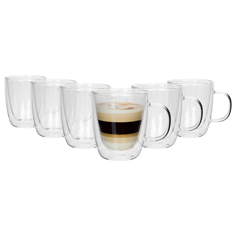 Rink Drink - Double-Walled Glass Coffee Cups Set - 386ml - Pack of 6