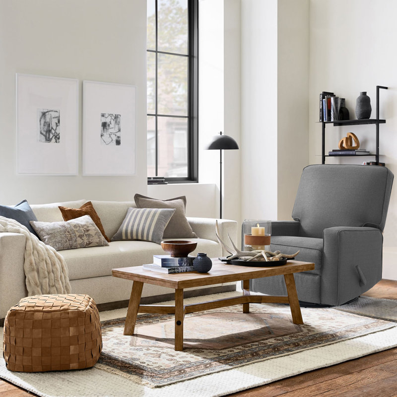 Upholstered Manual Swivel Rocker Recliner Chair, Large Glider Recliner, High Back, Deep Seat(Delivered in 2 Boxes), Gray