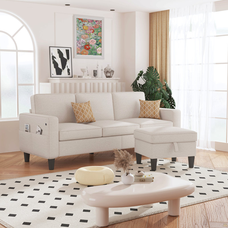 78" Reversible Modular Sectional Sofa With Storage Ottoman