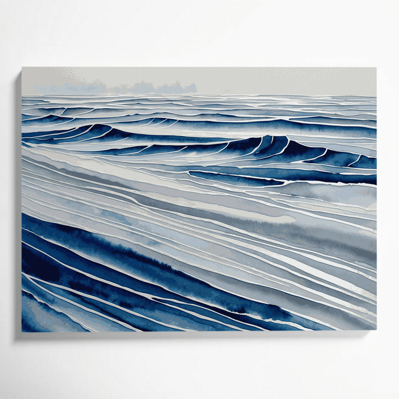 Art mural sur toile horizontal gris saphir rayé bleu clair, H 24 po x l 36 po