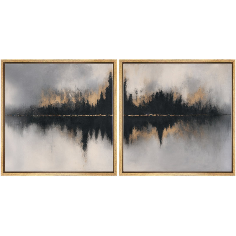 «Abstract Abstract Reflection Lake Golden Horizon Modern Landscape», art mural encadré, œuvre d'art, H 24 po x l 24 po