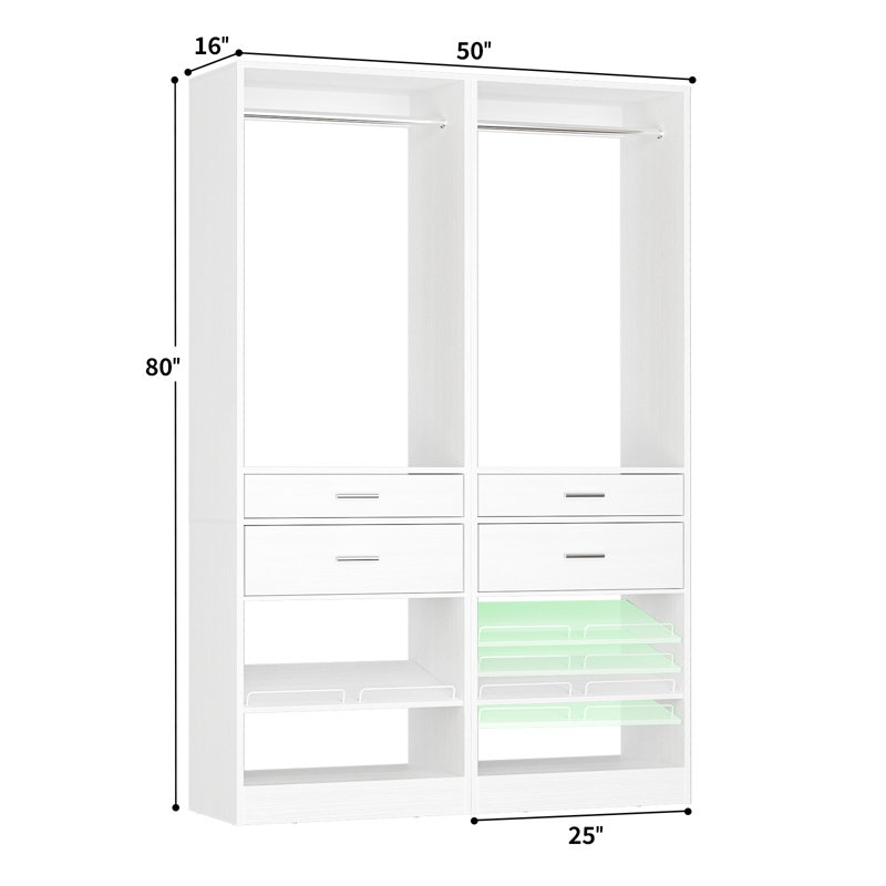 Garde-robe autoportante l 49 po avec tringle et tiroir, Blanc,  H 80 po x l 49 po x P 15,8 po
