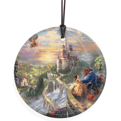 Thomas Kinkade (Beauty and the Beast Falling in Love) Hanging Glass Print