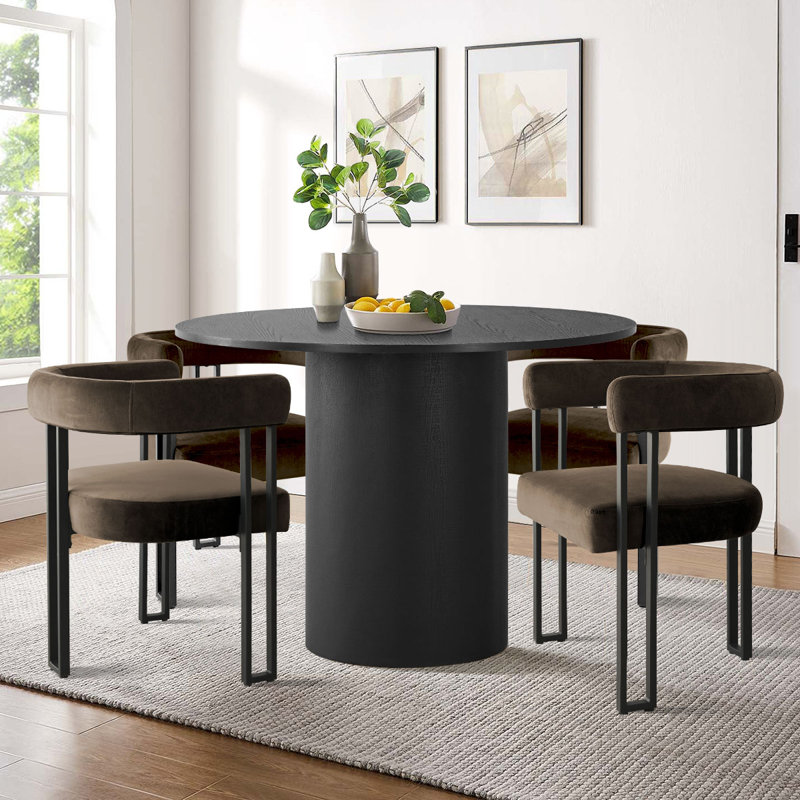 4 - Person Dining Table Sets With 41.5'' Round Table & 4 Upholstered Velvet Chairs, Mink