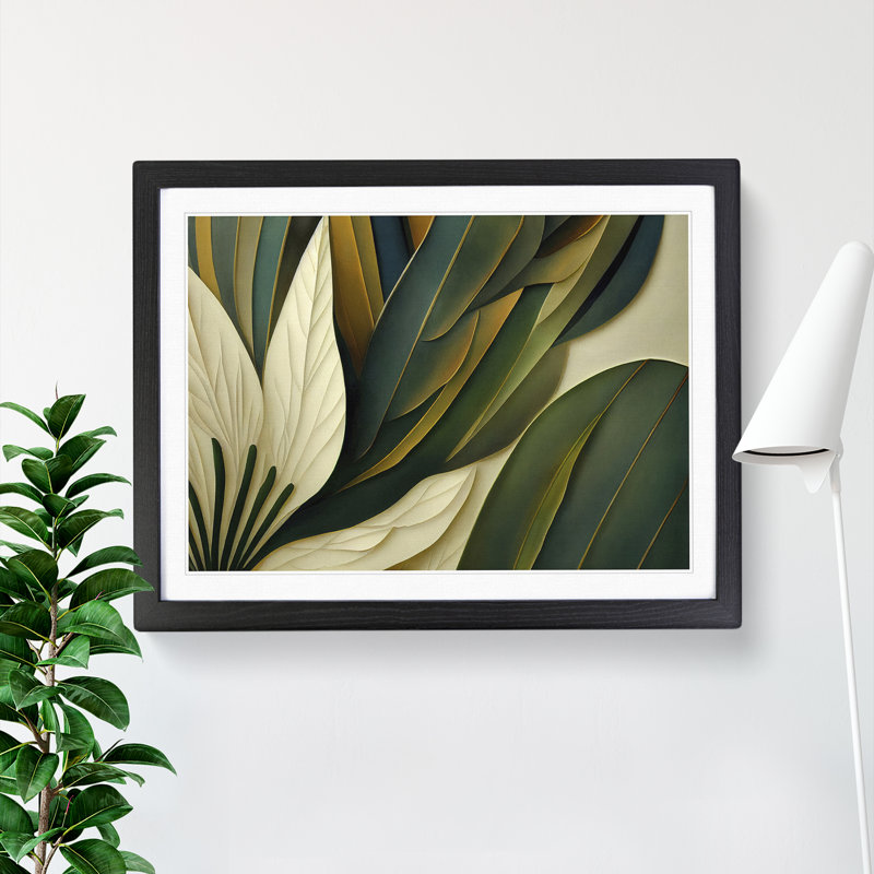 Art Deco Plant Leaf - Framed Print, Black, 46cm H x 64cm W 