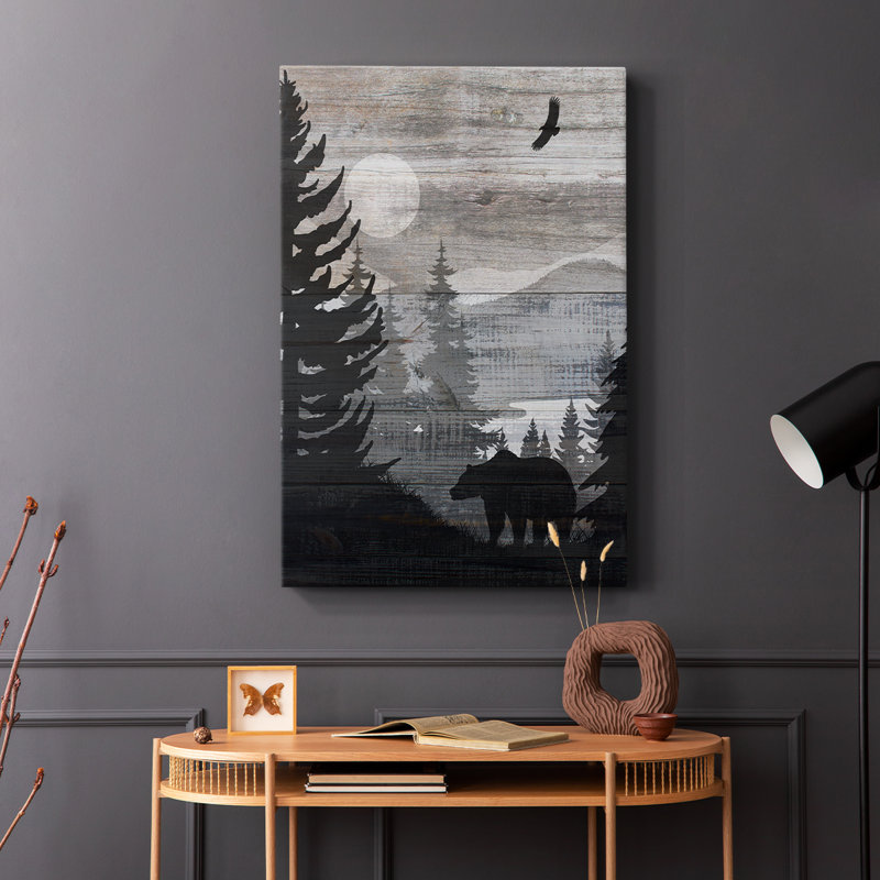 Paysage canadien avec ours - galerie Cavas, H 27 po x l 18 po