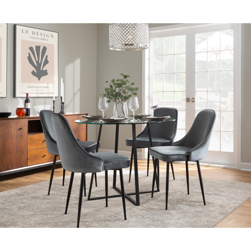 Stanca 20'' H Velvet Upholstered Side Chair, Blue, Black