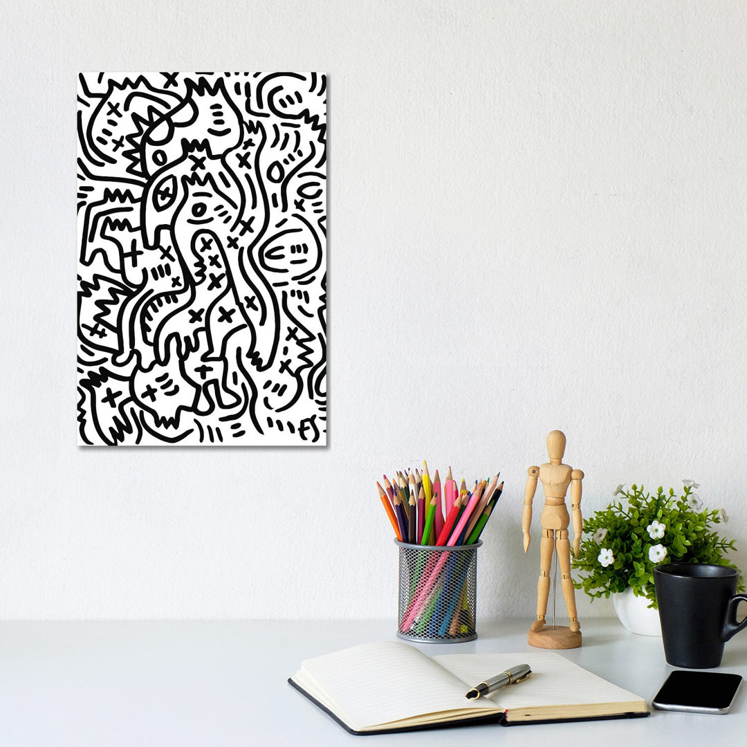 Black and White Graffiti Creatures by Emmanuel Signorino - Wrapped Canvas Art Prints
