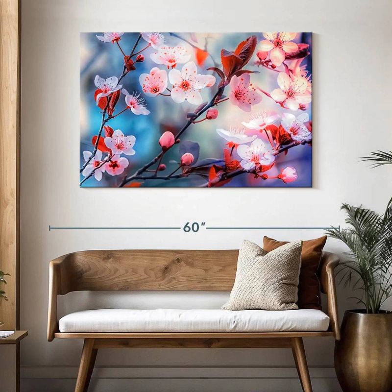 Fleurs de prunier Harnek au printemps, H 32 po x l 48 po
