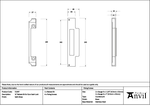 Rebate Kit, Satin Brass