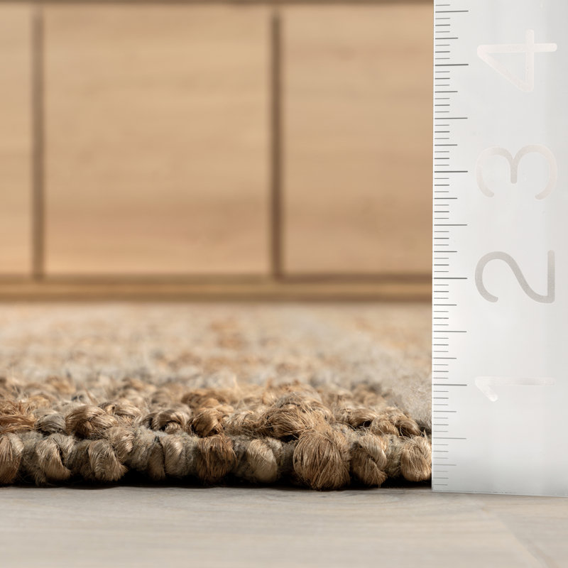 Handmade Rectangular Beige and Gray Wool Cotton Area Rug