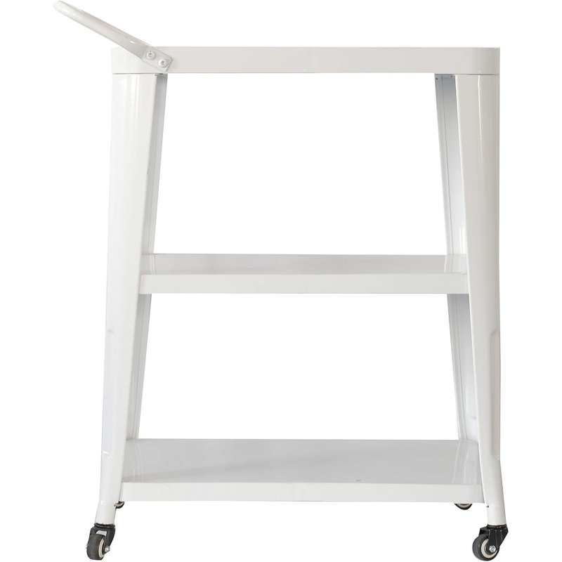 3-Tiered White Kitchen Cart With Industrial Essence, Swivel Wheels And Metal Frame, 33.7" Tall, 23.8" Wide, 13.8" Deep, Assembly Needed Dining Long - Lasting Conglomeration For Use, 33.7"H X 23.8"W