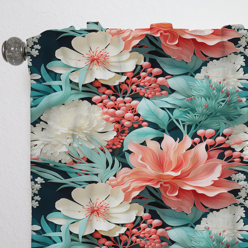Corail Serenade motif tropical I - Rideau tropical - Velours obscurcissant - 1 panneau, L 52 po x L 95 po