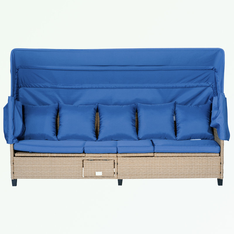 Ensemble de 4 canapés de patio en résine tressée résistante aux rayons UV avec auvent rétractable, Blue