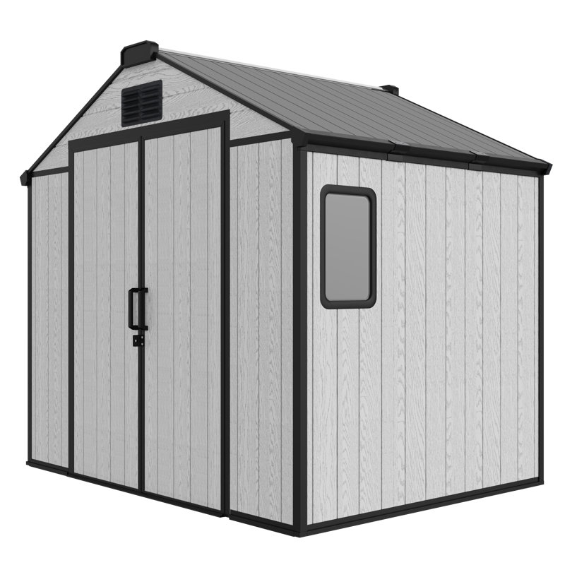 Remise de rangement extérieure en résine avec plancher et évent, remise à outils, Classic Black, 6 × 8 ft