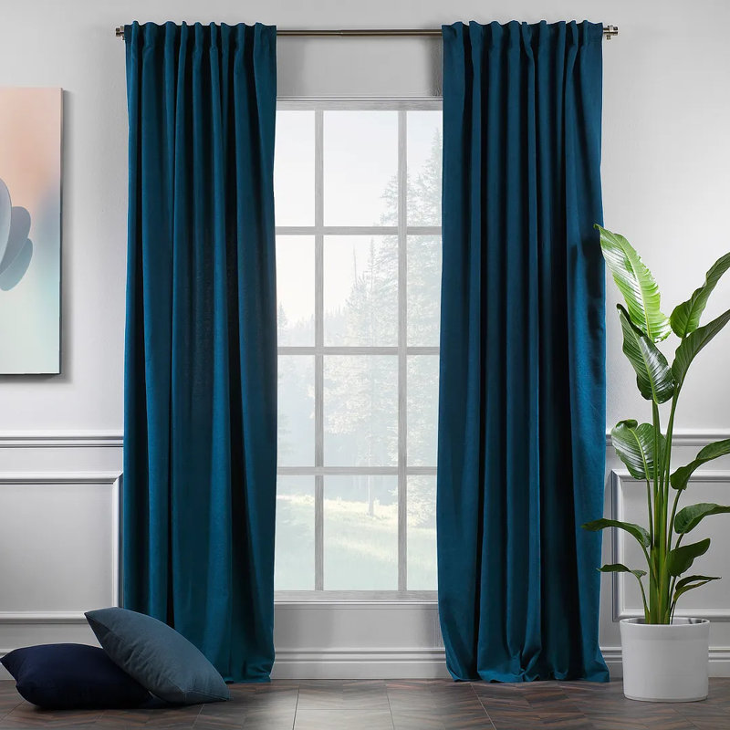 Paire de rideaux obscurcissant avec pattes de couleur unie, Bleu marine, L 52 po x L 144 po