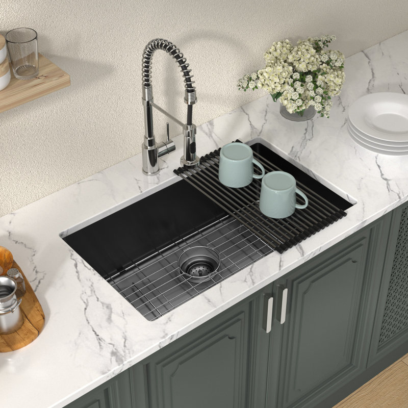 Évier de cuisine encastré à cuve simple de calibre 16 de 28 po x l 18 po L 28 po x l 18 po