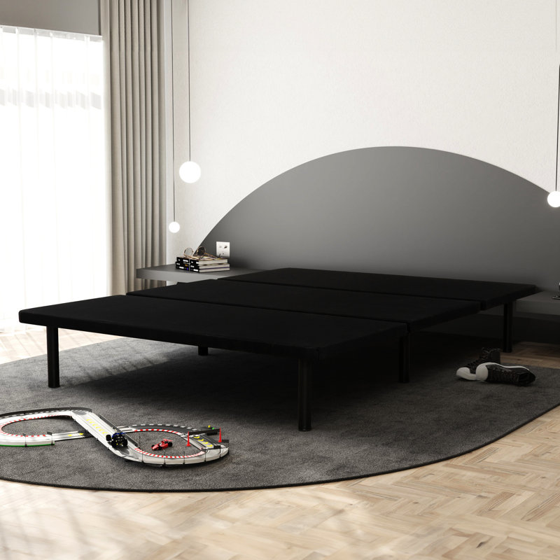 Structure de lit plateforme noire rembourrée de taille simple TG, offrant un soutien et un sommeil confortable avec revêtement, style minimaliste, rangement sous le lit