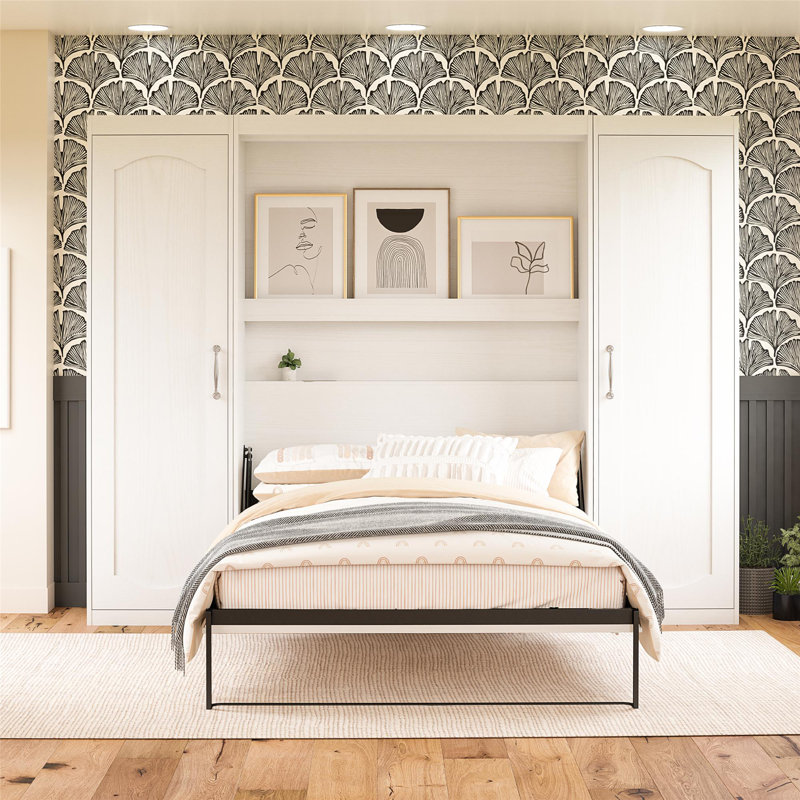 Her Majesty Murphy Bed with Storage Cabinets, White, Full / Double