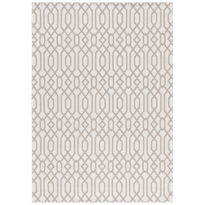 Martha Stewart Cotton Geometric Rug in Taupe/Cream, Rectangle 5' x 7'