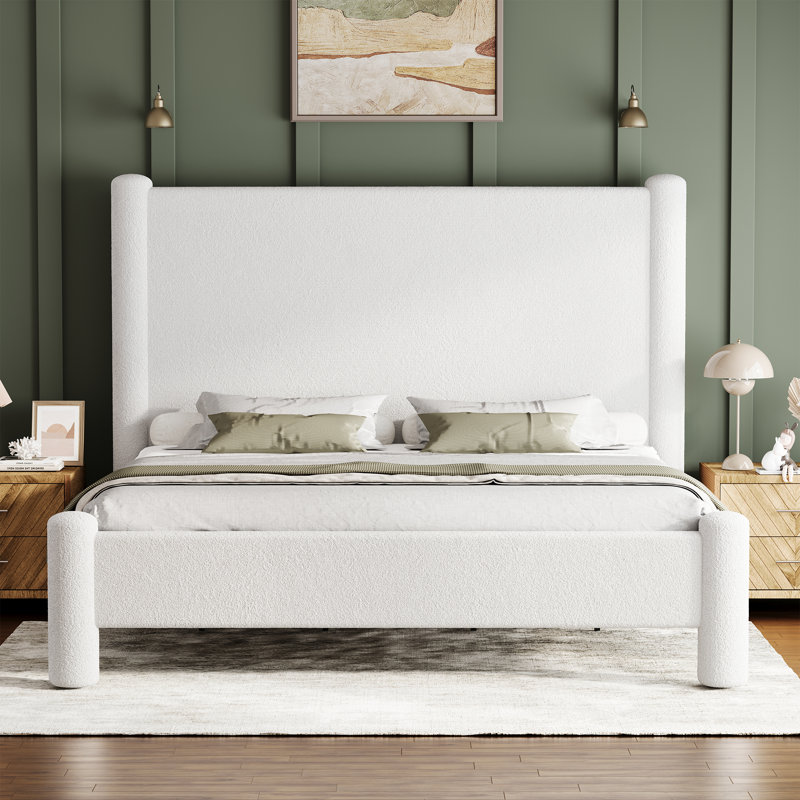 Lit plateforme tapissier Kalylah, Blanc, Grand